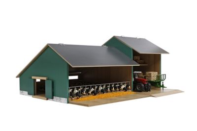 Kids Globe Wooden Cow Stable Toy with Farmer Shed, 1:32 Scale, KG610200