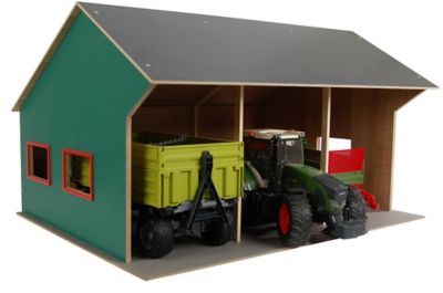 Kids Globe Farm Shed Toy for 3 Tractors, 1:16 Scale