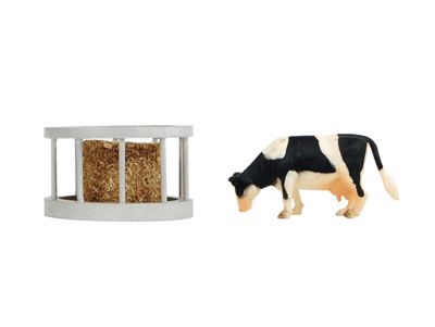 Kids Globe 3 pc. Cattle Feeder Toy Set with Round Bale and Standing Cow, 1:32 Scale
