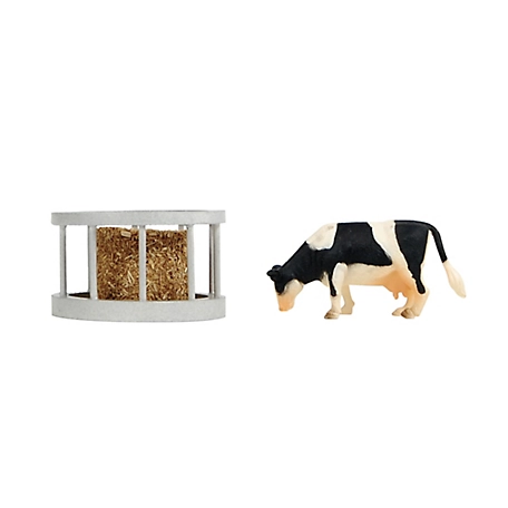 Kids Globe Cattle Feeder Toy Set with Round Bale and Standing Cow, 1:32 Scale, KG571961