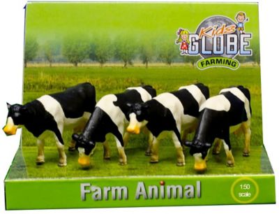 Kids Globe 4 pc. Standing Toy Cow Set, 1:50 Scale, Black/White