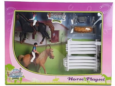 Image showing  2 Horses with Rider and Accessories Toy Playset, 1:24 Scale