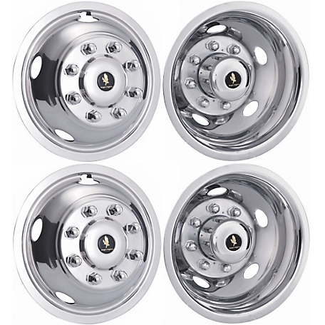 JAE Set of 4, Dodge Ram 3500 DRW 2012-2018 Bolt On Stainless Steel Hubcaps/Wheel Covers for 17 in. Steel Dually Wheels