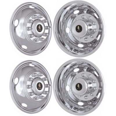 JAE Set of 4, Dodge Ram 4500, 5500 2007-2010 Bolt On Stainless Steel Hubcaps/Wheel Covers for 19.5 in. Steel Dually Wheels