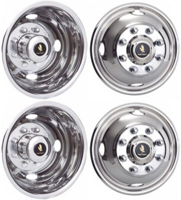 JAE Set of 4, Ford F-350 DRW 2005-2024 Bolt On Stainless Steel Hubcaps/Wheel Covers for 17 in. Steel Dually Wheels