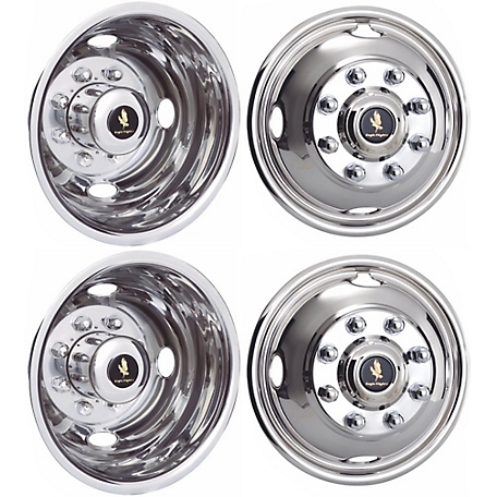 JAE Set of 4, Ford F-350 DRW 2005-2024 Bolt On Stainless Steel Hubcaps/Wheel Covers for 17 in. Steel Dually Wheels