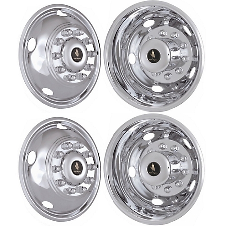 JAE Set of 4, Ford F-600 2020-2024 Bolt On Stainless Steel Hubcaps/Wheel Covers for 19.5 in. Steel Dually Wheels