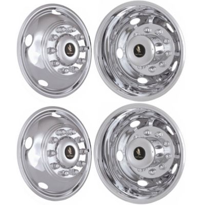 JAE Bolt-On Stainless Steel Hubcaps/Wheel Covers for Ford F-450, F-550 2017-2024 with 19.5 in. Steel Dually Wheels, 4-Pack
