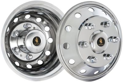 Image showing  Bolt-On Stainless Steel Hubcaps/Wheel Covers for Ford Transit 350HD DRW 2015-2024 with 16 in. Steel Dually Rims, 4-Pack