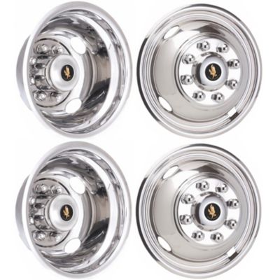 JAE Set of 4, Ford E-350, E-450 DRW 2006-2024 Bolt On Stainless Steel Hubcaps/Wheel Covers for 16 in. Steel Dually Wheels