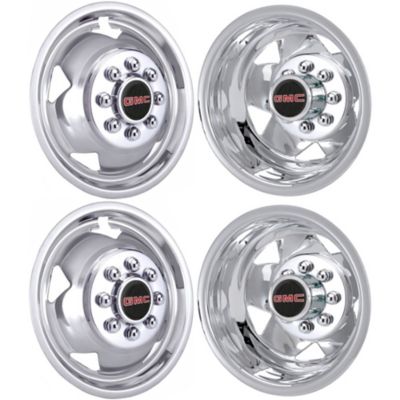 JAE Set of 4, GMC Sierra 3500 DRW 2011-2024 Bolt On Stainless Steel Hubcaps/Wheel Covers for 17 in. Steel Dually Wheels