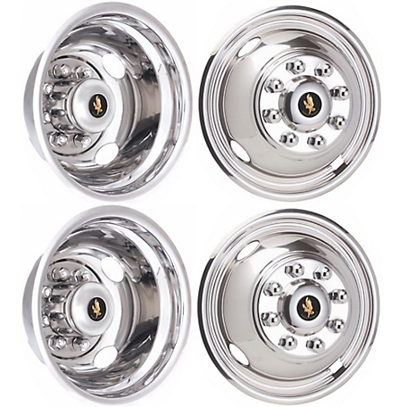 JAE Set of 4, Chevrolet Silverado 3500, C/K DRW 1973-2007 Stainless Steel Hubcaps/Wheel Covers for 16 in. Dually Rims