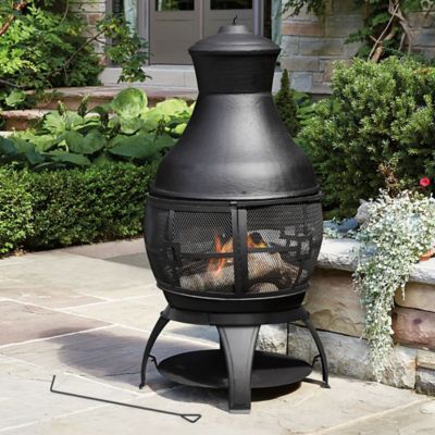 Arlmont & Co. Wood Burning Chimenea, Outdoor Round Wooden Fire Pit  Fireplace