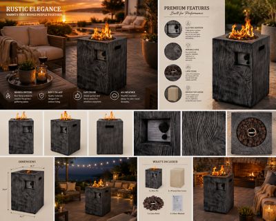 Image showing  16 in. Column Propane Gas Fire Table, 30,000 BTU