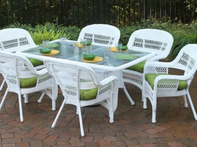 Tortuga Outdoor 7 pc. Portside Dining Set, Includes 6 Chairs and 66 in. Dining Table, Coastal White/Green
