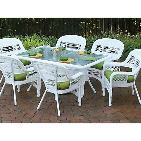 Tortuga Outdoor 7 pc. Portside Dining Set, Includes 6 Chairs and 66 in. Dining Table, Coastal White/Green