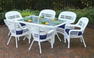 Tortuga Outdoor 7 pc. Portside Dining Set, Includes 6 Chairs and 66 in. Dining Table, Coastal White/Navy