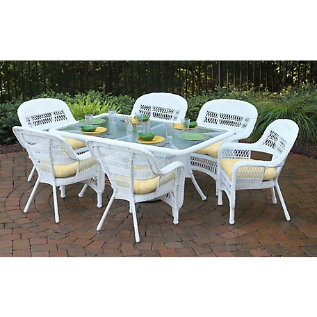 Tortuga Outdoor 7 pc. Portside Dining Set, Includes 6 Chairs and 66 in. Dining Table, Coastal White/Sand
