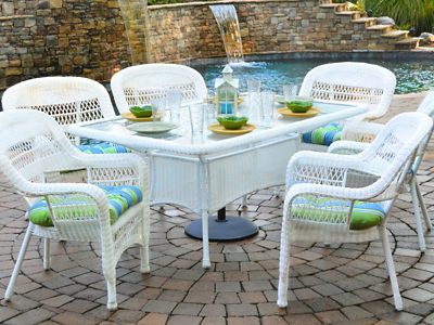 Tortuga Outdoor 7 pc. Portside Dining Set, Includes 6 Chairs and 66 in. Dining Table, Coastal White/Haliwell