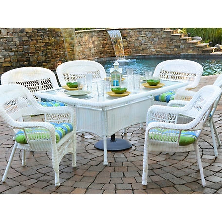 Tortuga Outdoor 7 pc. Portside Dining Set, Includes 6 Chairs and 66 in. Dining Table, Coastal White/Haliwell