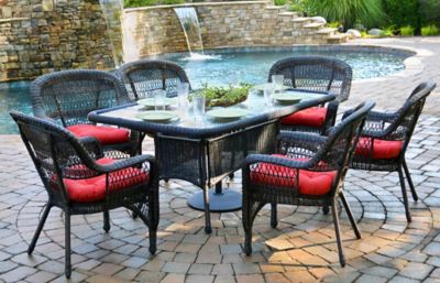 Tortuga Outdoor 7 pc. Portside Dining Set, Includes 6 Chairs and 66 in. Dining Table, Dark Roast/Red