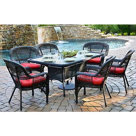Tortuga Outdoor 7 pc. Portside Dining Set, Includes 6 Chairs and 66 in. Dining Table, Dark Roast/Red