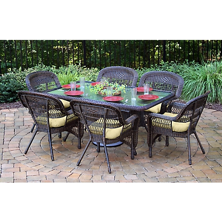 Tortuga Outdoor 7 pc. Portside Dining Set, Includes 6 Chairs and 66 in. Dining Table, Dark Roast/Sand