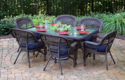 Tortuga Outdoor 7 pc. Portside Dining Set, Includes 6 Chairs and 66 in. Dining Table, Dark Roast/Navy