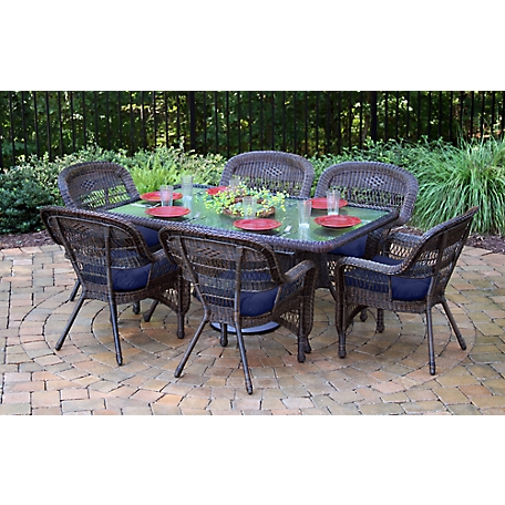 Tortuga Outdoor 7 pc. Portside Dining Set, Includes 6 Chairs and 66 in. Dining Table, Dark Roast/Navy
