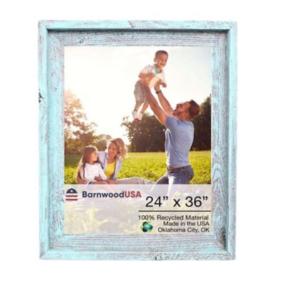 Barnwood USA 24 in. x 36 in. Rustic Farmhouse Signature Series Espresso Wooden Picture Frame, Robins Egg Blue