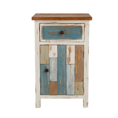 LuxenHome Rustic Multi-Color 1-Drawer 1-Door End Table with Storage, WH164