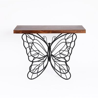 LuxenHome Wood Top Metal Butterfly Accent Console and Entry Table, WH186