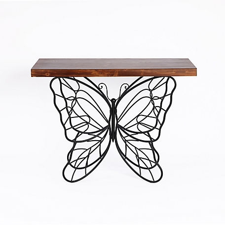 LuxenHome Wood Top Metal Butterfly Accent Console and Entry Table, WH186