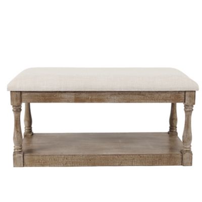 LuxenHome Upholstered Linen Entryway and Bedroom Bench, Beige