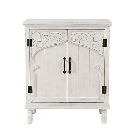 LuxenHome Farmhouse White Wood 2-Door Accent Storage Cabinet, WHIF1059