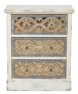 LuxenHome 3-Drawer 35.25 in. x 28.62 in. Rustic Off White and Natural Wood Accent Chest, WHIF1079