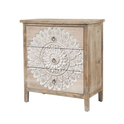 Image showing  3-Drawer Natural Wood White Floral Accent Chest, 28.2 in. x 25.2 in.