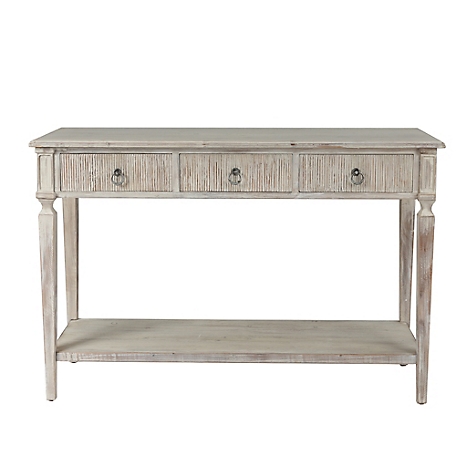 LuxenHome Whitewashed Wood 3-Drawer 1-Shelf Console and Entry Table, WHIF1090