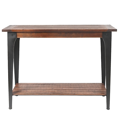 LuxenHome Dark Brown Wood and Black Metal 1-Shelf Console and Entry Table, WHIF1092