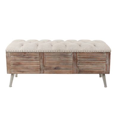LuxenHome 47.4 in. Wide Upholstered Wood Storage Bench, WHIF1095