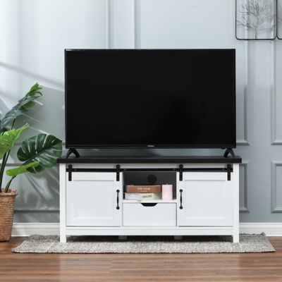 Image showing  White and Dark Brown Engineered Wood TV Stand, WHIF1155