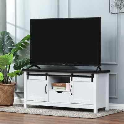Image showing  White and Dark Brown Engineered Wood TV Stand, WHIF1155
