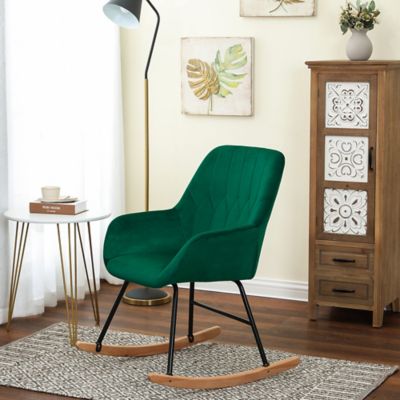 LuxenHome Upholstered Green Velvet Rocking Chair, WHIF1330