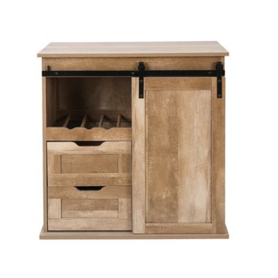 LuxenHome Natural Oak Finish Manufactured Wood Wine and Storage Cabinet, WHIF1344