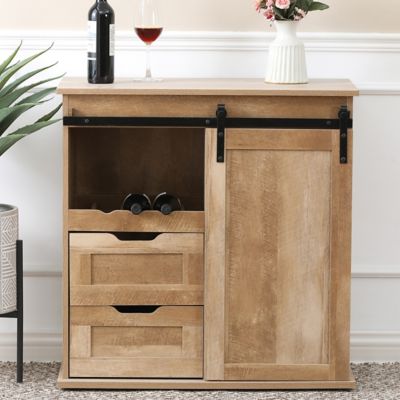 Image showing  Natural Oak Finish Manufactured Wood Wine and Storage Cabinet, WHIF1344