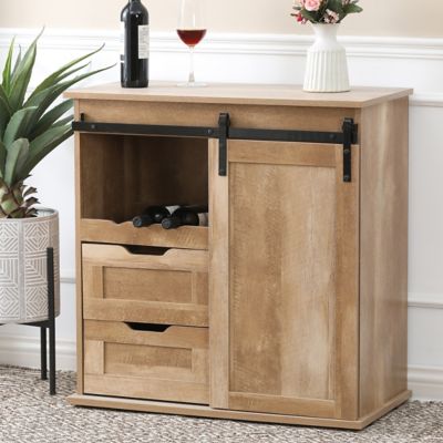 Image showing  Natural Oak Finish Manufactured Wood Wine and Storage Cabinet, WHIF1344