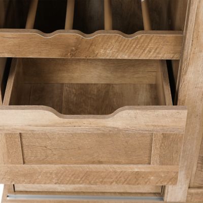 Image showing 6 th LuxenHome Natural Oak Finish Manufactured Wood Wine and Storage Cabinet, WHIF1344