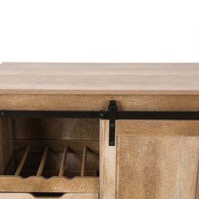 Image showing 7 th LuxenHome Natural Oak Finish Manufactured Wood Wine and Storage Cabinet, WHIF1344