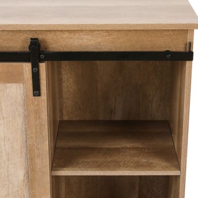 Image showing 8 th LuxenHome Natural Oak Finish Manufactured Wood Wine and Storage Cabinet, WHIF1344