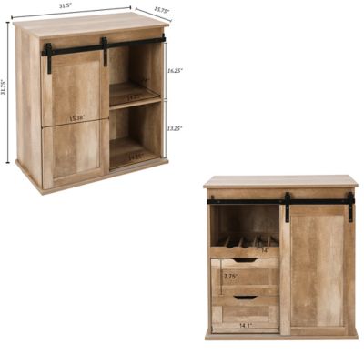 Image showing 9 th LuxenHome Natural Oak Finish Manufactured Wood Wine and Storage Cabinet, WHIF1344